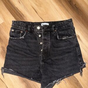 Zara Black Jean Shorts with Frayed Hem